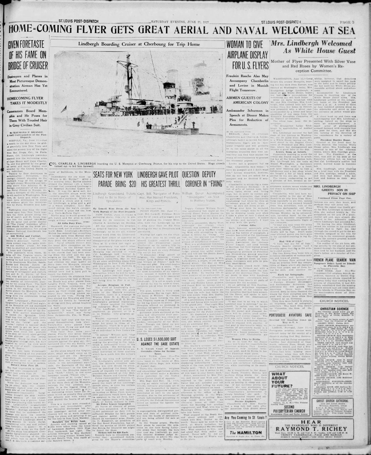 June 11, 1927 - Lindbergh Boarding Cruiser